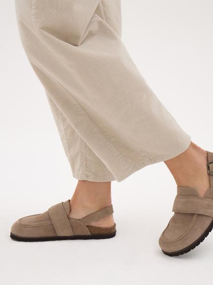 HUSH Pia Suede Buckle Strap Mules - view 2, Desert Taupe