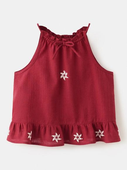 Mango Kids' Halterneck Ruffle Hem Top, Bordeaux, Bordeaux