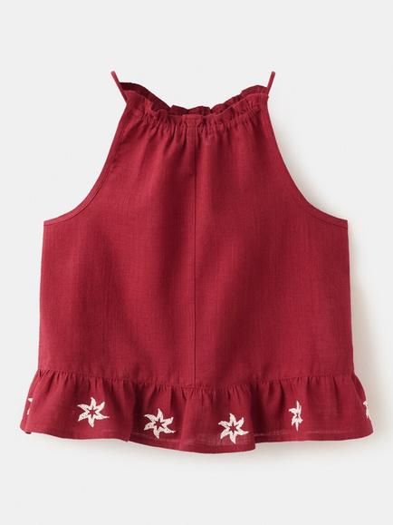 Mango Kids' Halterneck Ruffle Hem Top, Bordeaux - view 2, Bordeaux