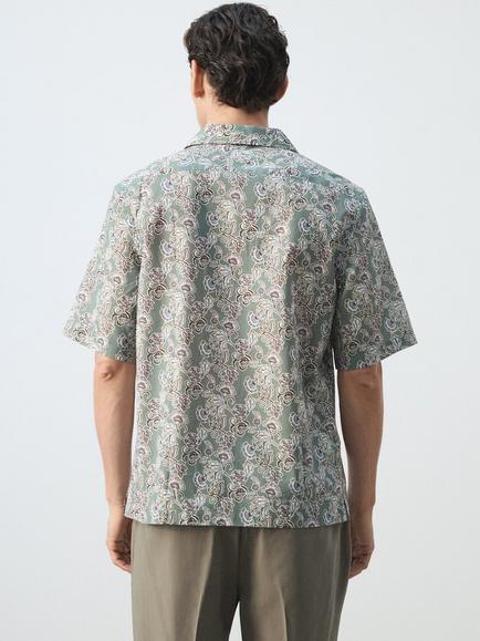 Mango Button Through Short Sleeve Cotton Shirt, Moss - view 2, Moss