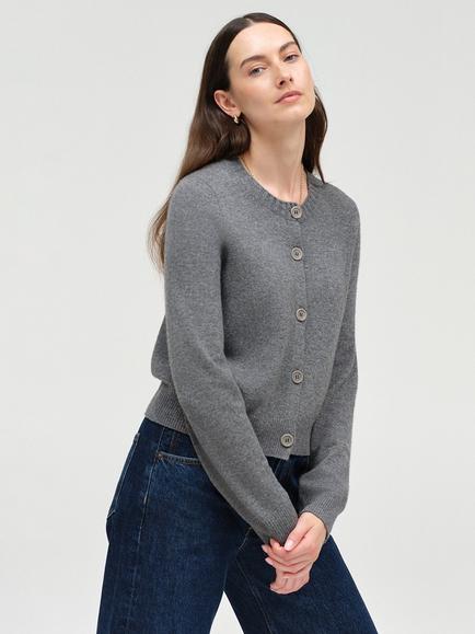 Chinti & Parker Wool-Cashmere Crew Neck Cardigan, Grey, Grey