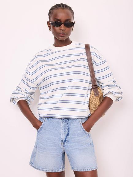 Mint Velvet Striped Blouson Sweatshirt, Blue/Multi, Blue/Multi