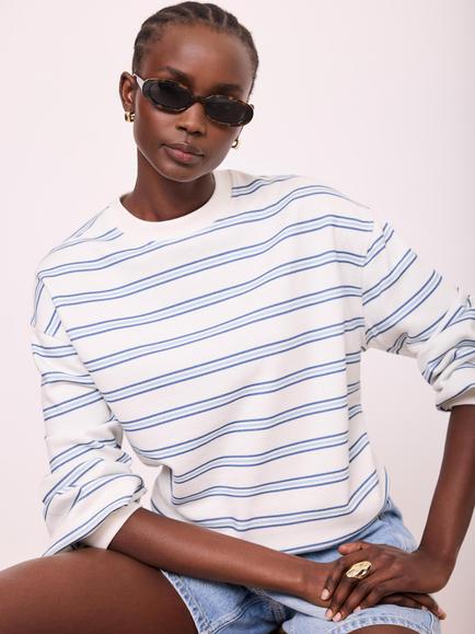 Mint Velvet Striped Blouson Sweatshirt, Blue/Multi - view 2, Blue/Multi