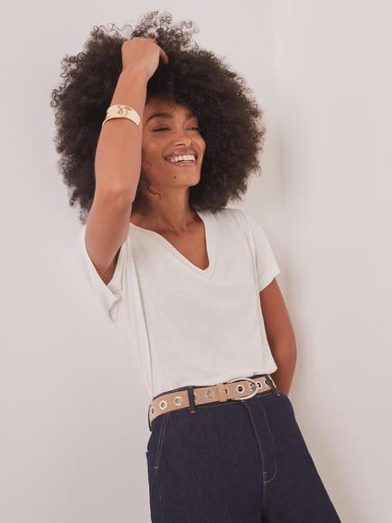 Mint Velvet V-Neck T-Shirt, White Ivory, White Ivory
