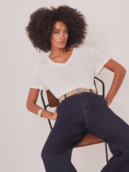 Mint Velvet V-Neck T-Shirt, White Ivory - view 2, White Ivory