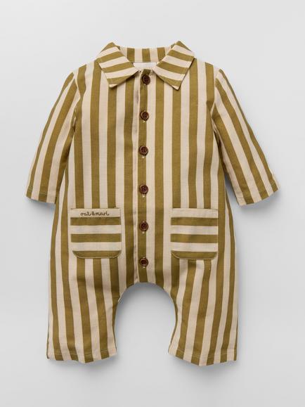 Oat & Marl Baby Wayfarer Stripe Boiler Suit, Olive/Cream - view 2, Olive/Cream