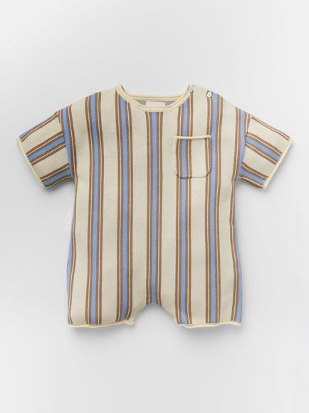 Oat & Marl Baby Cotton Stripe Roam Romper, Yellow Multi