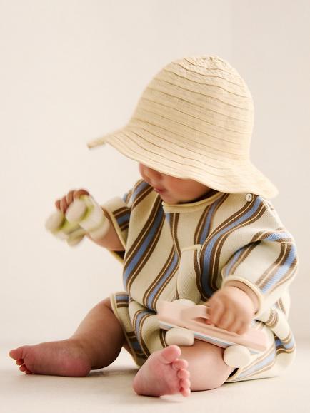 Oat & Marl Baby Cotton Stripe Roam Romper - view 2, Yellow Multi