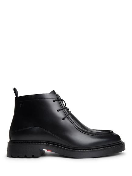 Tommy Hilfiger Leather Moc Toe Lace-Up Chukka Boots, Black, Black