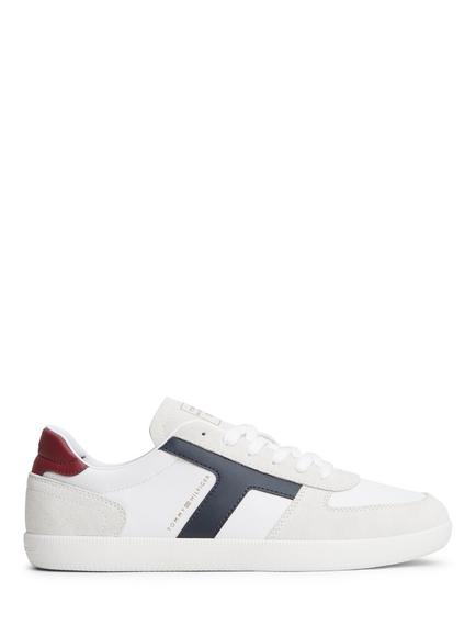 Tommy Hilfiger TH Tribeca Leather Mixed Texture Trainers, White, White