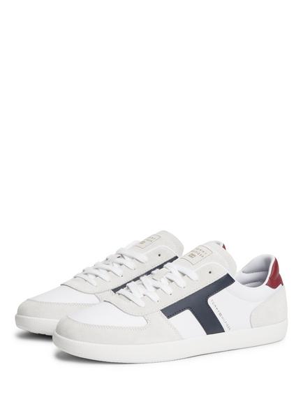 Tommy Hilfiger TH Tribeca Leather Mixed Texture Trainers, White - view 2, White