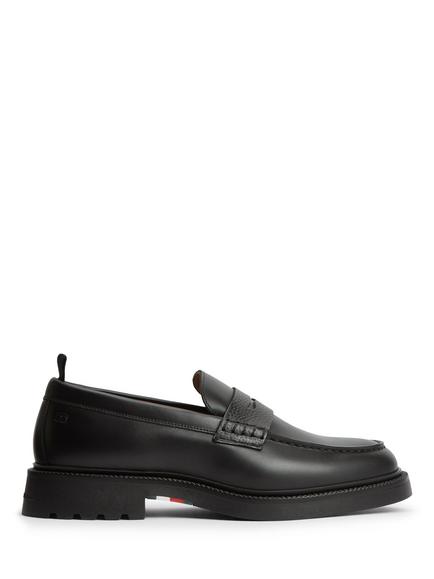 Tommy Hilfiger Leather Textured Penny Loafers, Black, Black