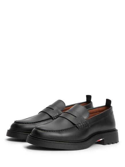 Tommy Hilfiger Leather Textured Penny Loafers, Black - view 2, Black