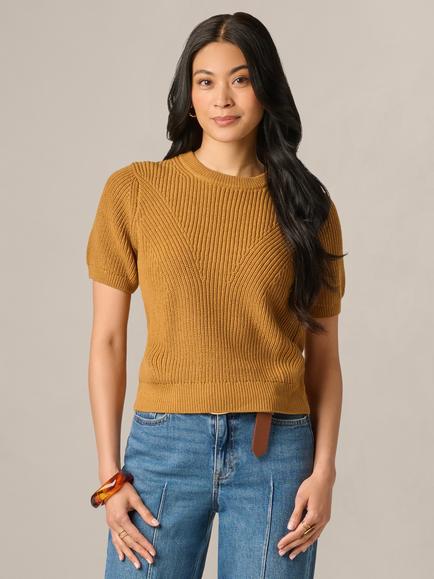 Adrianna Papell Shaker Stitch Short Sleeve Jumper, Butternut, Butternut