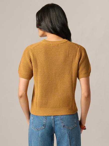 Adrianna Papell Shaker Stitch Short Sleeve Jumper, Butternut - view 2, Butternut