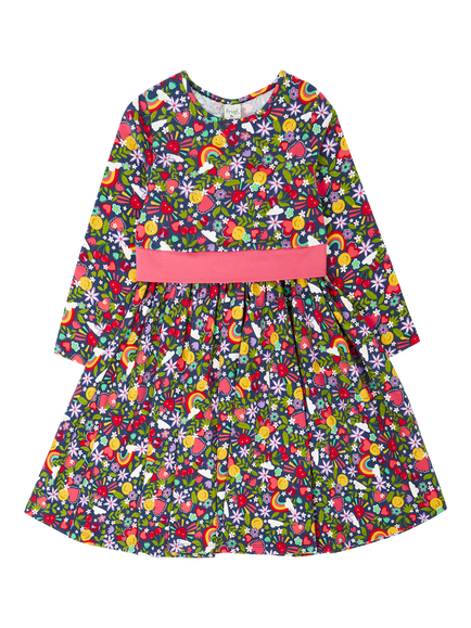 Frugi Kids' Rainbows Party Skater Dress, Multi, Multi