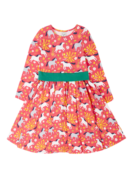 Frugi Kids' Horses Party Skater Dress, Multi, Multi