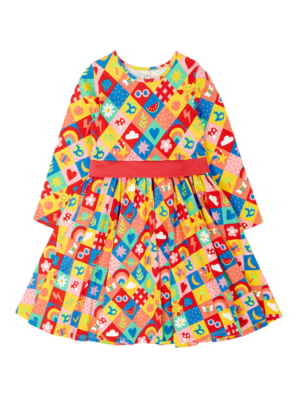 Frugi Kids' Motifs Party Skater Dress, Multi, Multi