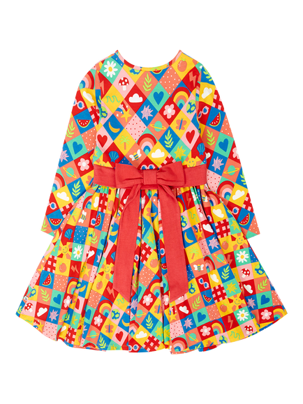 Frugi Kids' Motifs Party Skater Dress, Multi - view 2, Multi