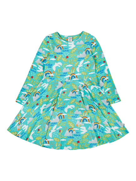 Frugi Kids' Sofia Birds Skater Dress, Multi, Multi