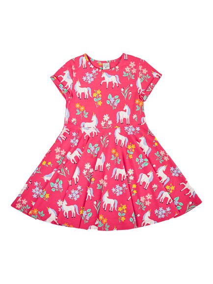 Frugi Kids' Spring Unicorn Skater Dress, Multi, Multi