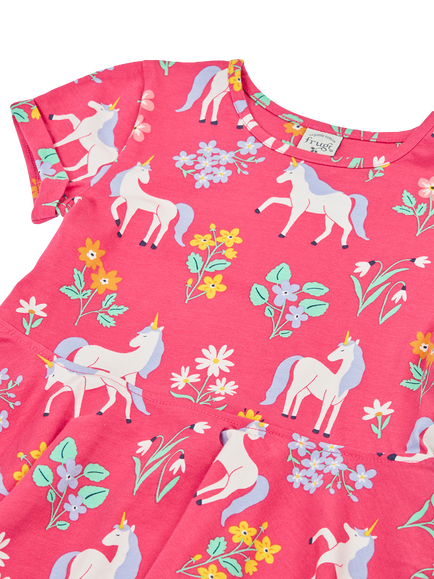 Frugi Kids' Spring Unicorn Skater Dress, Multi - view 2, Multi