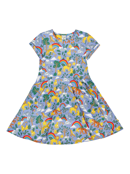 Frugi Kids' Spring Jungle Skater Dress, Multi, Multi