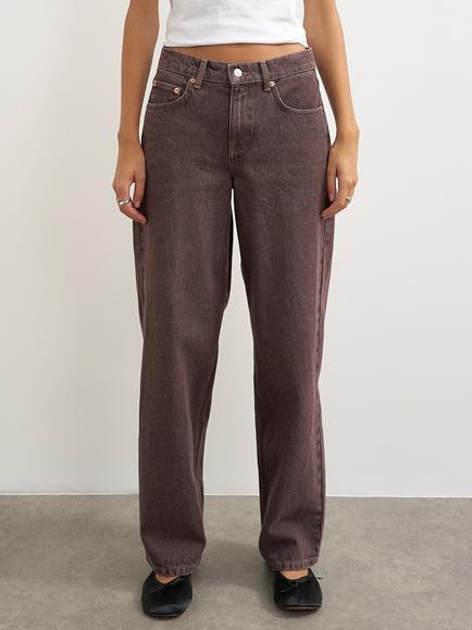 Topshop Cinch Low Rise Relaxed Leg Jeans, Chocolate, Chocolate