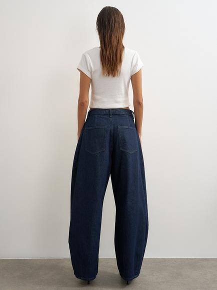 Topshop Cocoon Mid Rise Barrel Leg Jeans, Indigo - view 2, Indigo