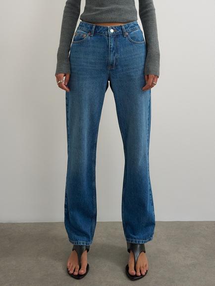 Topshop Vintage Mid Rise Straight Leg Rigid Denim Jeans, Blue, Blue