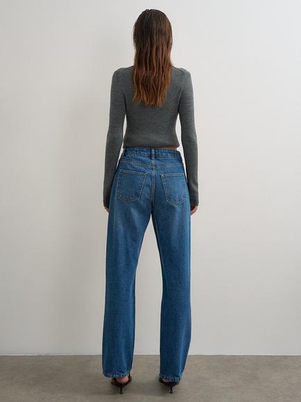 Topshop Vintage Mid Rise Straight Leg Rigid Denim Jeans, Blue - view 2, Blue