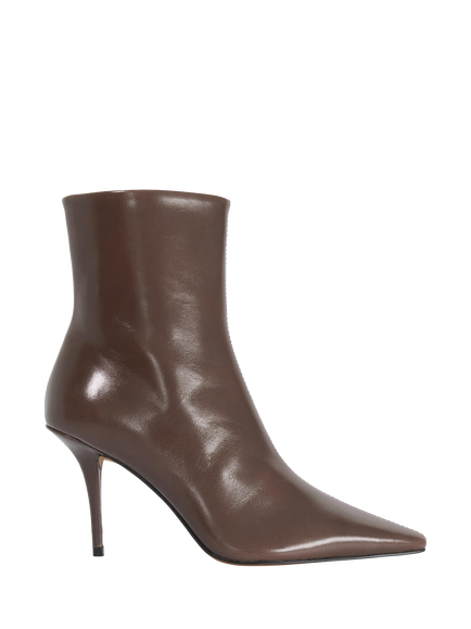 Dune London Omara Leather Stiletto Heel Ankle Boots, Taupe