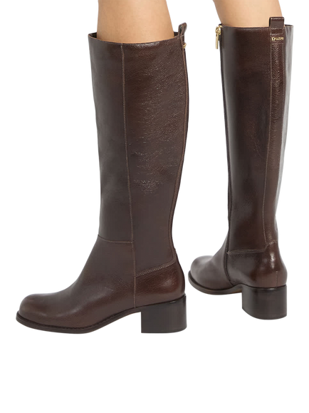 Dune London Turner Knee High Leather Boots, Brown - view 2, Brown