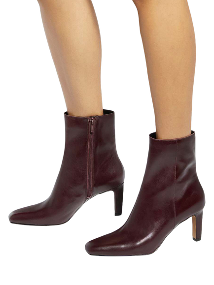 Dune London Ovation Wide Fit Leather High Heel Ankle Boots, Burgundy - view 2, Burgundy