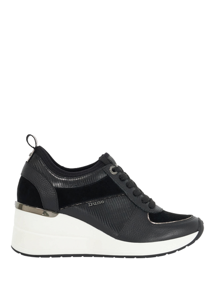 Dune London Eloisa Suede Wedge Heel Trainers, Black, Black