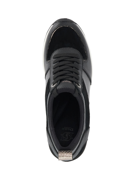 Dune London Eloisa Suede Wedge Heel Trainers, Black - view 2, Black