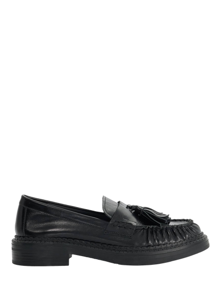 Dune London Grids Leather Chunky Tassel Loafers, Black, Black