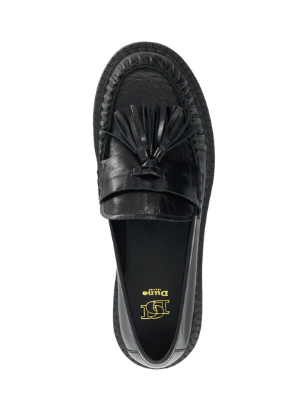 Dune London Grids Leather Chunky Tassel Loafers, Black - view 2, Black