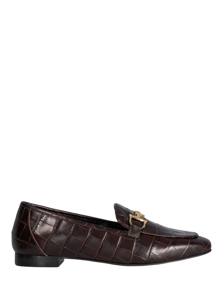 Dune Grained Wide Fit Croc-Embossed Leather Loafers, Brown, Brown