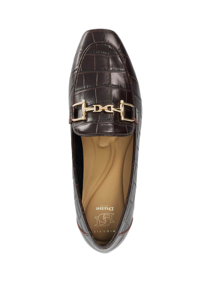 Dune Grained Wide Fit Croc-Embossed Leather Loafers, Brown - view 2, Brown