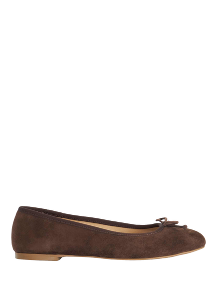 Dune London Helenne Wide Fit Suede Bow Detail Ballerina Pumps, Brown, Brown