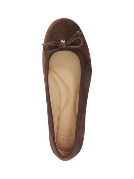 Dune London Helenne Wide Fit Suede Bow Detail Ballerina Pumps, Brown - view 2, Brown