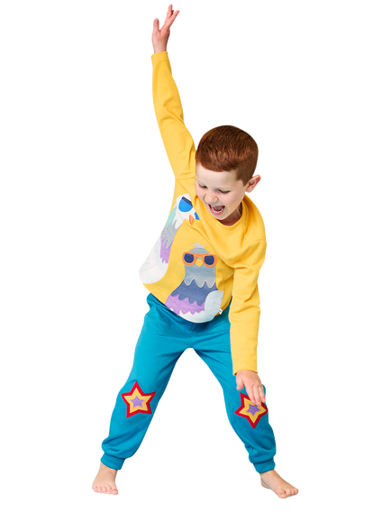Frugi Kids' Pigeon Appliqué Top, Bumblebee/Multi - view 2, Bumblebee/Multi