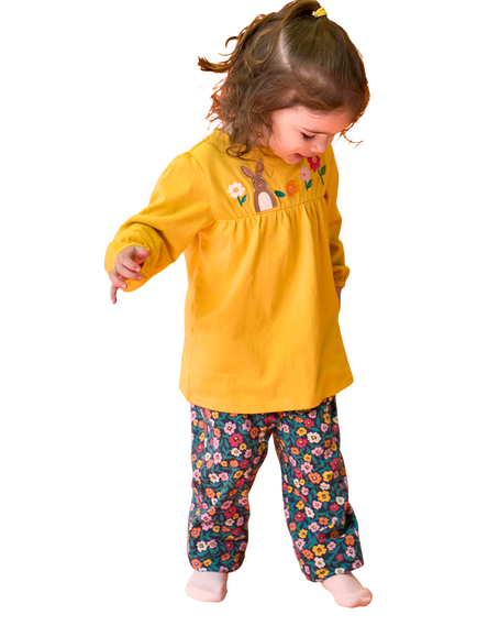 Frugi Baby Mairi Top & Leggings Set, Bumblebee/Multi - view 2, Bumblebee/Multi