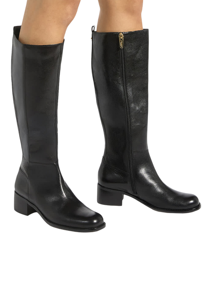 Dune London Turner Knee High Leather Boots, Black - view 2, Black