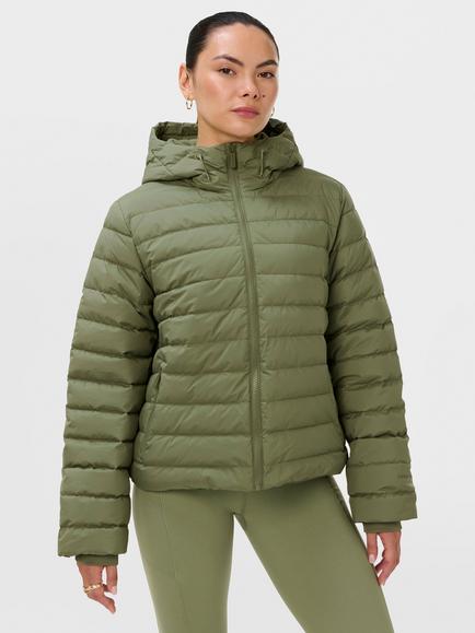 Sweaty Betty Nimbus Lightweight Short Puffer Jacket, Bracken Green
