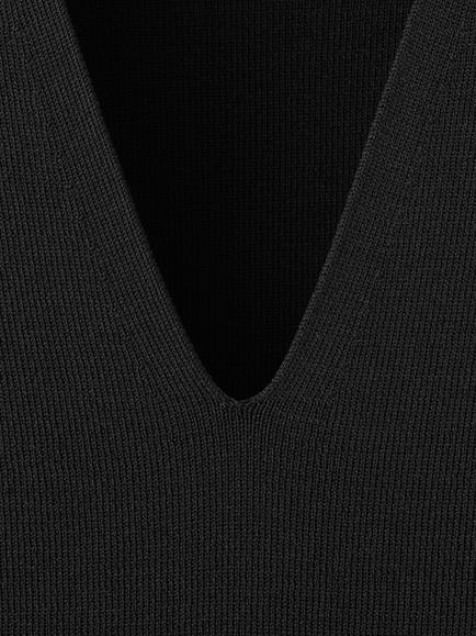 Mango Sculpted V-Neck Fine Knit Top, Black - view 2, Black