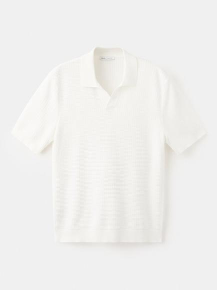 Mango Pure Cotton Blend Short Sleeve Polo Shirt, Off White