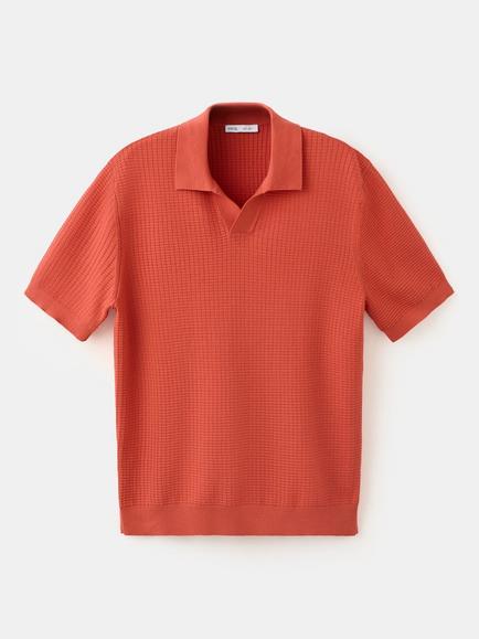 Mango Pure Cotton Blend Short Sleeve Polo Shirt, Geranium