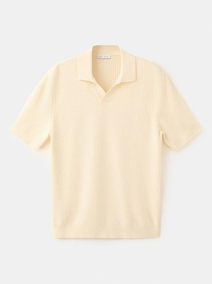 Mango Pure Cotton Blend Short Sleeve Polo Shirt, Pastel Yellow
